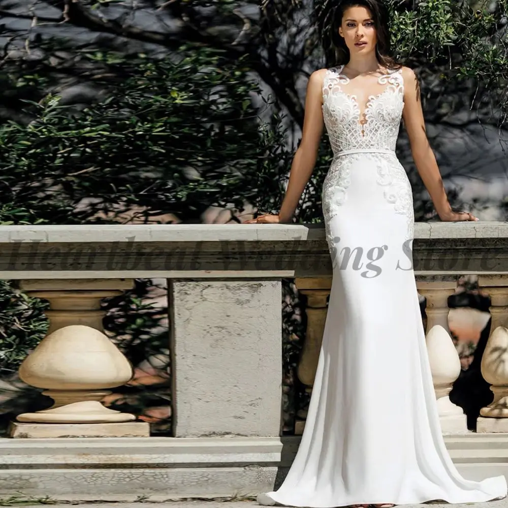 

Женское свадебное платье с юбкой годе, элегантное платье с аппликацией, V-образным вырезом, пуговицами сзади, без рукавов и со шлейфом, 2023