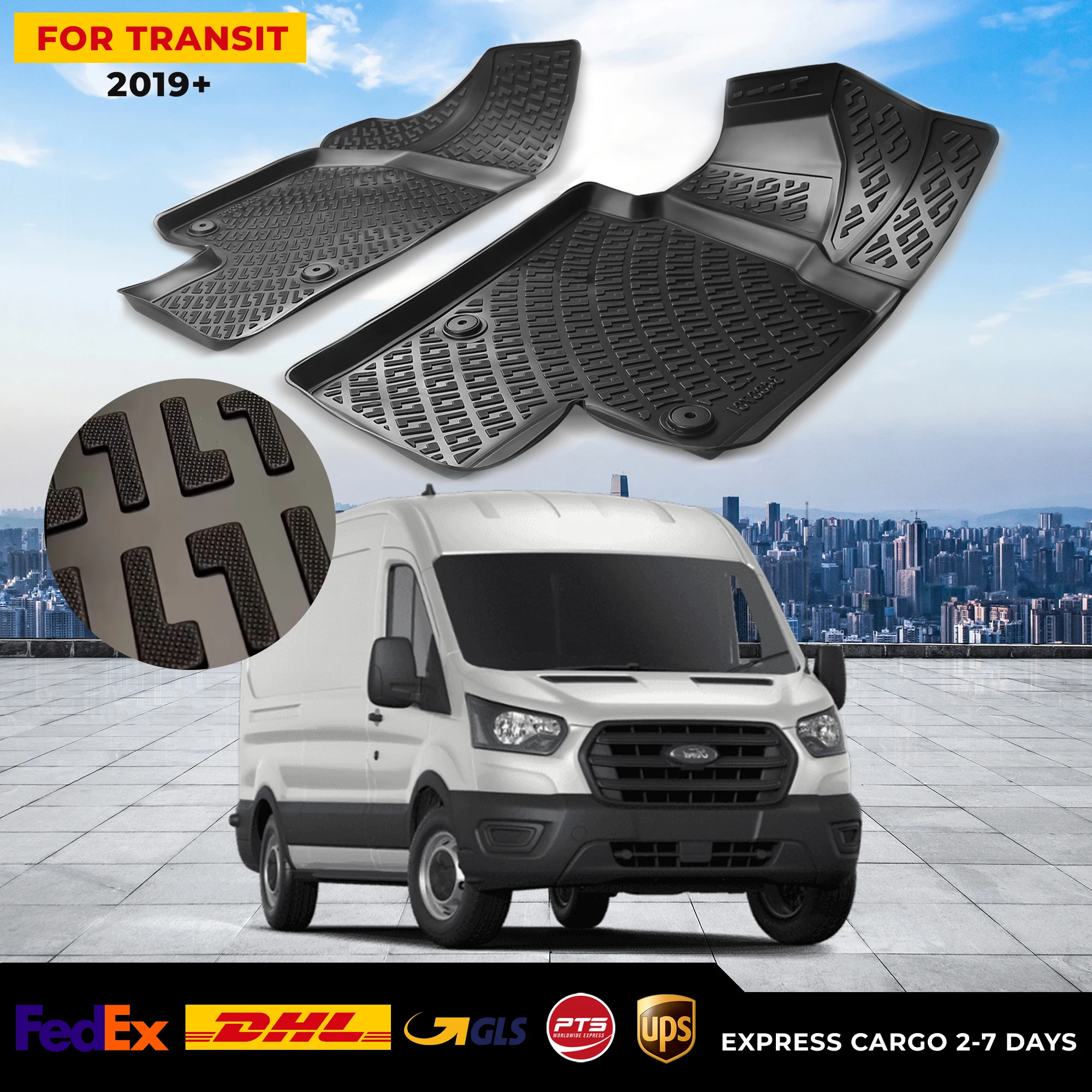 

3D автомобильный напольный коврик для Ford Transit 2019 +, водонепроницаемый специальный коврик для ног, аксессуары, коврики, Нескользящие