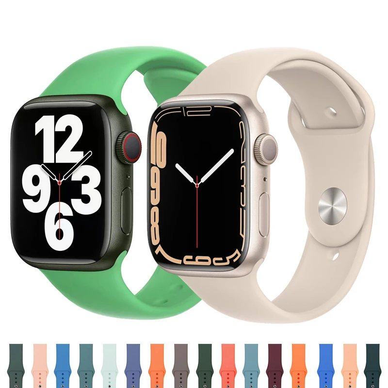 Ремешок силиконовый для Apple Watch Band 44 мм 40 41 38 резиновый спортивный браслет