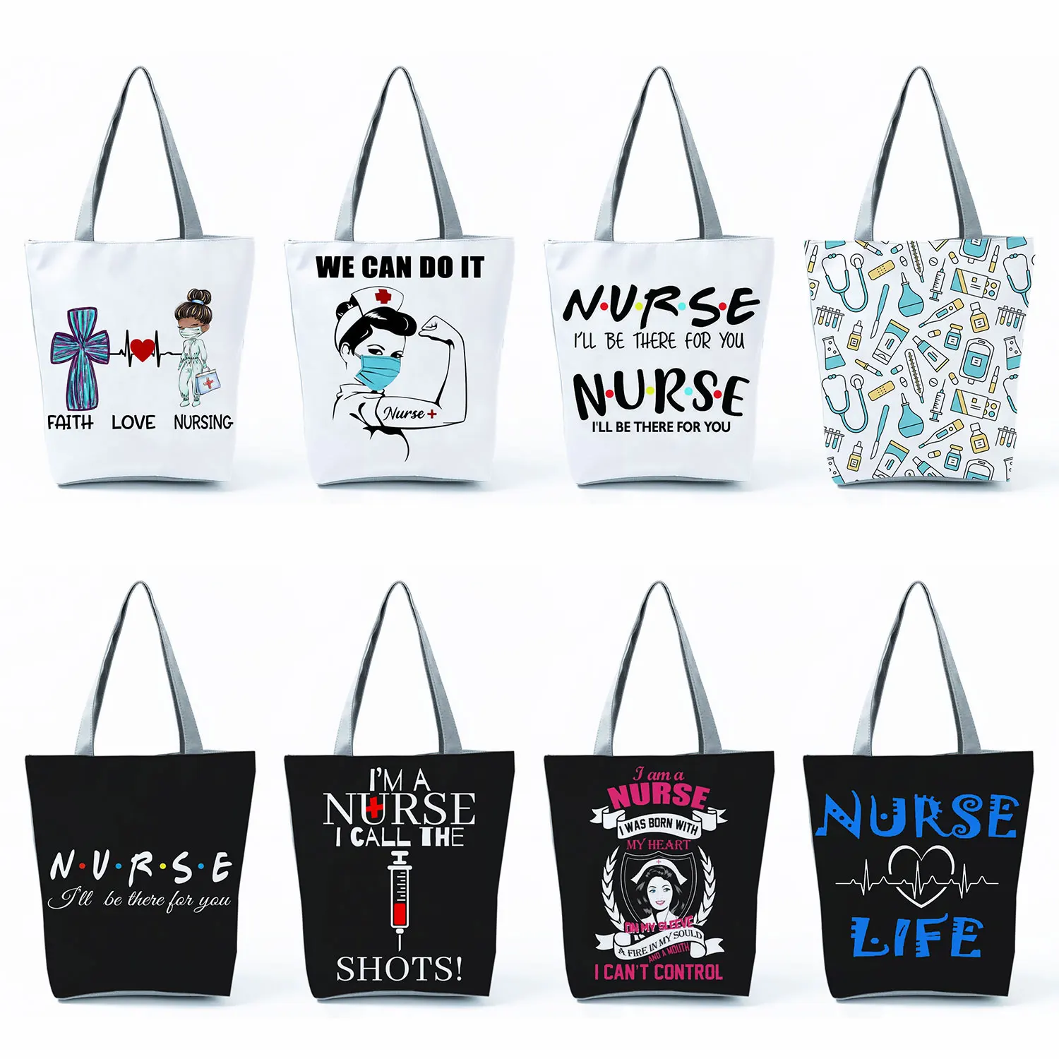 Shopping Bags Customized Nurse Letter Print High Capacity Faith Love Nursing Women's Handbag Shoulder Bag Reusable Portable Tote
