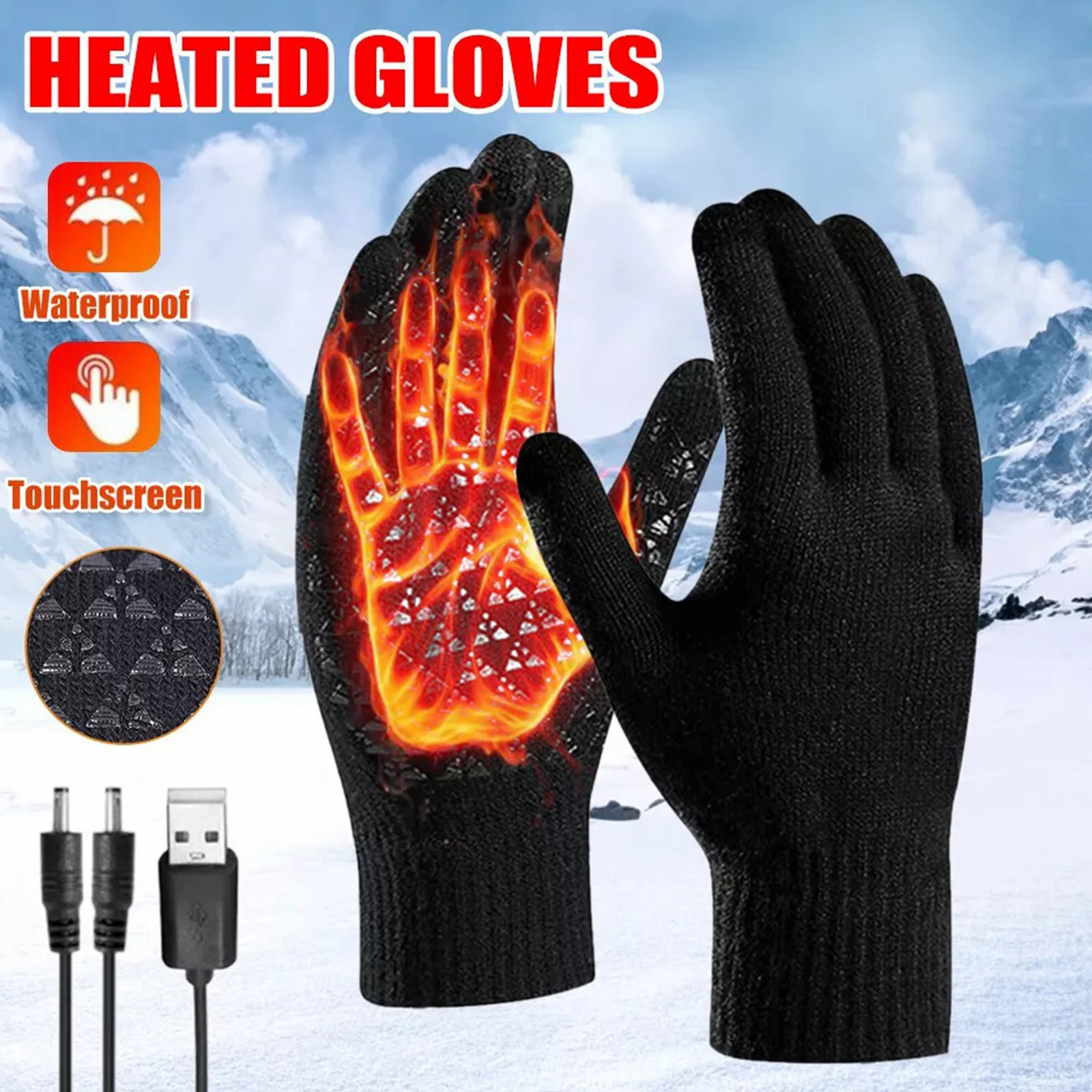 Перчатки с подогревом USB-зарядкой и ветрозащитным дизайном