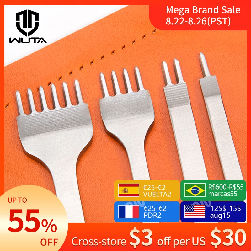  WUTA Basic инструмент для долото для кожи с бриллиантами, дырокол, дырокол, кожанный инструмент для рукоделия 3/4/5/6 мм, 1-2-4-6 зубьев 