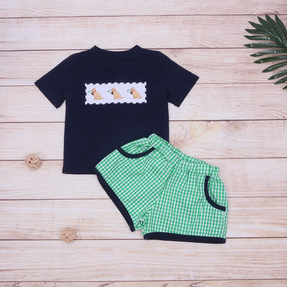 

Newborn Baby Boy Clothes Set Babi Summer Outfits Suit Short T-Shirt Puppy Embroidery Body Suit High Quality Children Costum