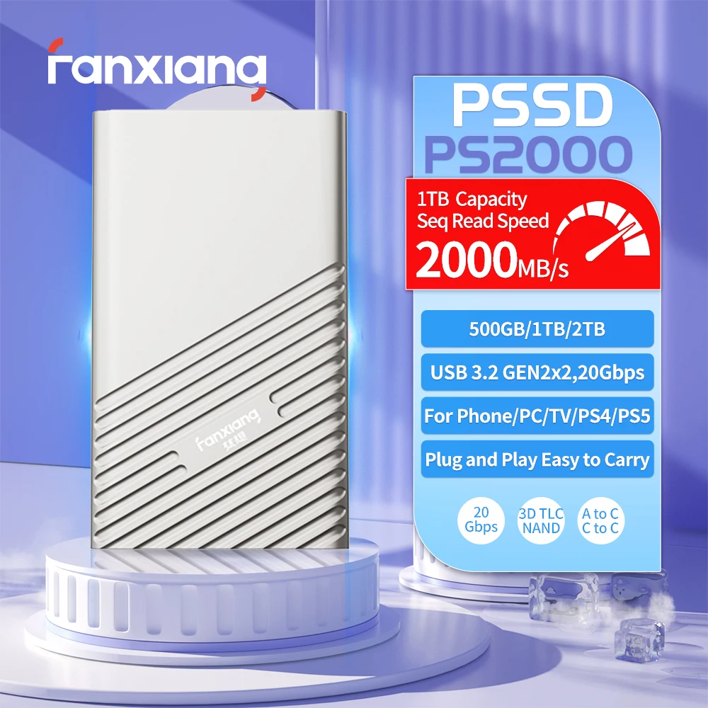 

Fanxiang Portable SSD P106/PS2000 500GB 1TB 2TB 560/2000MB/s USB3.2 Gen2 External Solid State Drive PSSD for PS5 Laptop Desktop