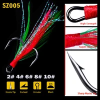 10pcslot fish hook 2 10 fishing hook with feather high carbon steel hooks three anchor fish hook with barb fishing tackle