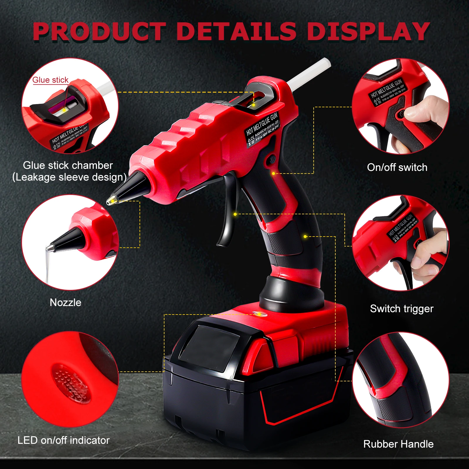 Беспроводной термоклеевой пистолет 30s быстрого предварительного нагрева с 30