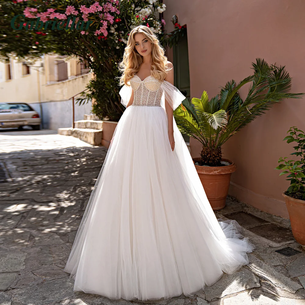 

Gabriellar Wedding Dresses Belt Polka Dot Sweetheart Detachable Sleeve Backless Straps A-line Vestidos De Novia Made To Order