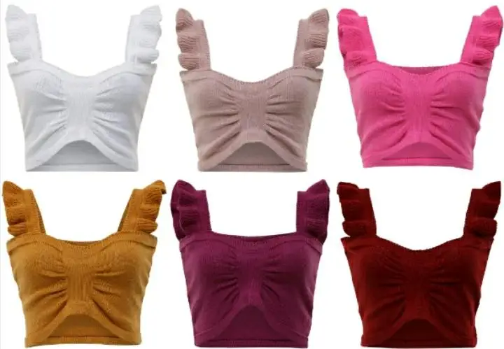 Женская трикотажная укороченная Блузка с оборками на шее