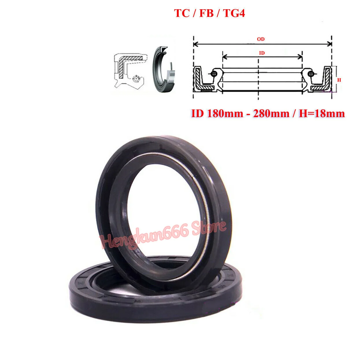 

ID 180 - 280mm Thickness 18mm TC/FB/TG4 Skeleton Oil Sealing Rings NBR Nitrile Rubber Double Lip Seal Gasket for Rotation Shaft