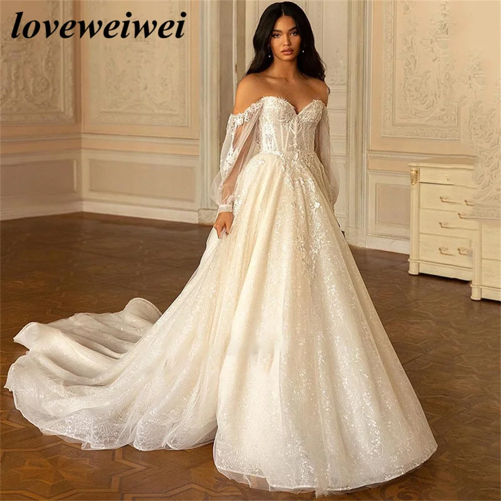 

Luxury Wedding Dresses Sparky Glitter Long Sleeve Lace Bride Dress 2023 Vestidos de Noiva Vintage Princess Gothic Wedding Gowns