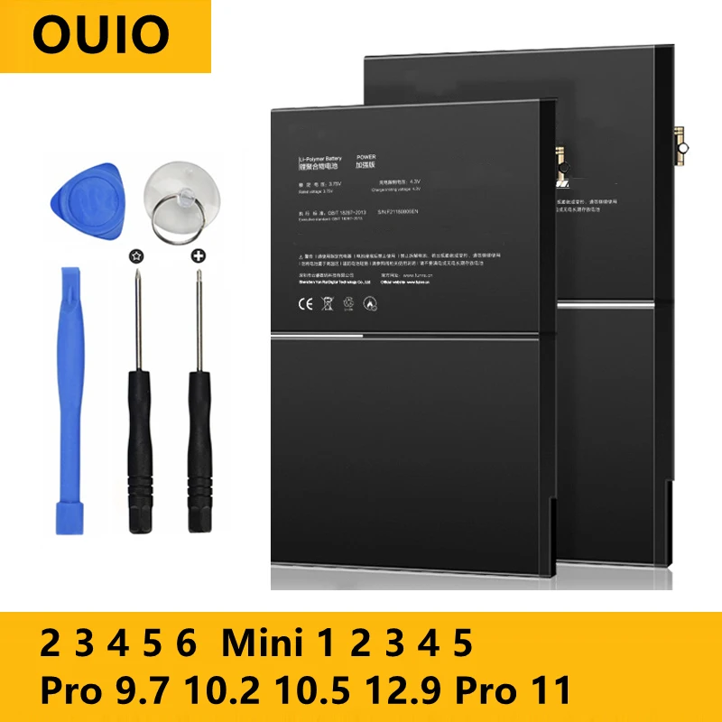 

OUIO Tablet Battery For iPad 5 Air 1 A1474 A1475 For iPad 6 Air 2 A1893 A1566 A1567 1 Mini 2 3 4 5 Pro 9.7 10.5 12.9 Battery