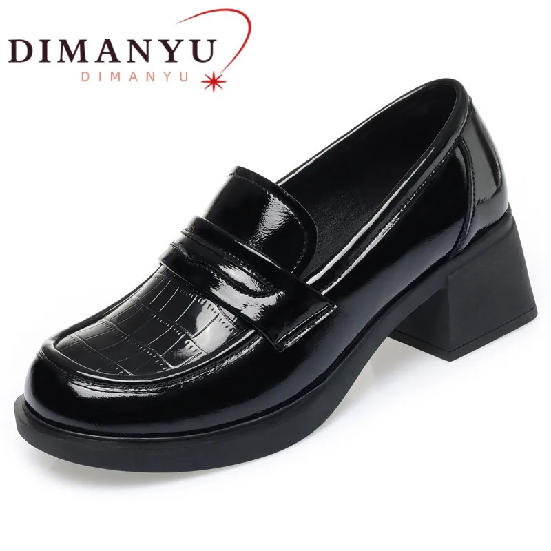 

DIMANYU Women's Loafers Genuine Leather 2023 New Retro Jk Shoes Women British Style Slip-on Mid Heel Lazy Shoes Ladies