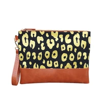 ladies leopard trims canvas wristlet bag clutch purse weekender bag with zipper women leopard pure color bag domil1949