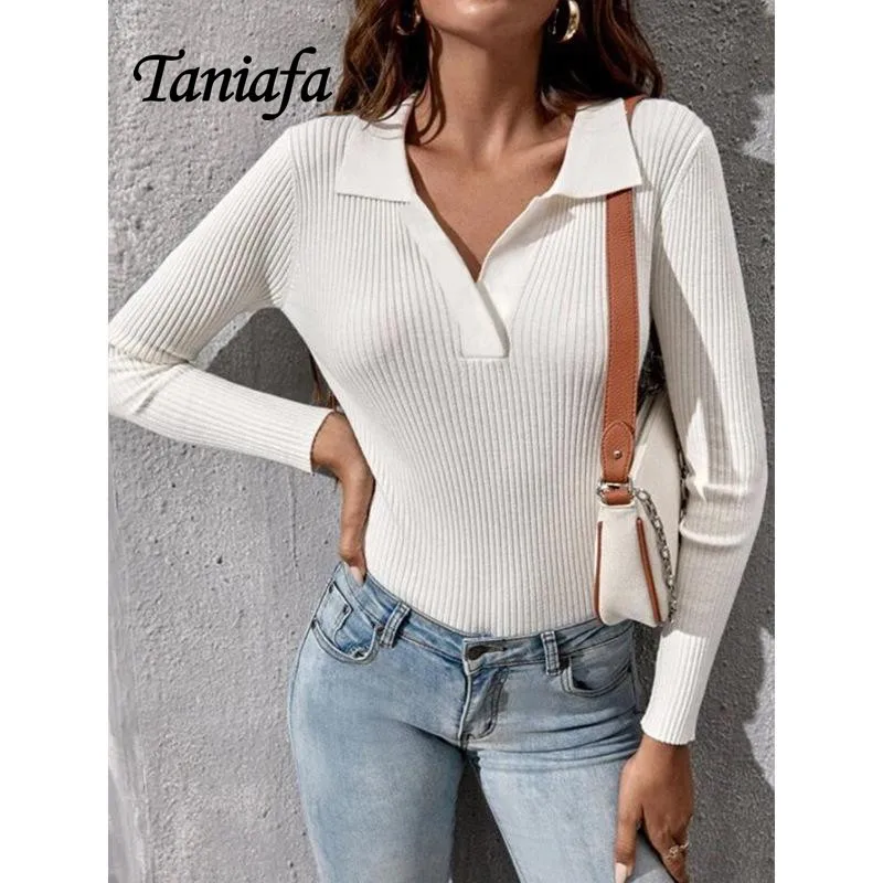

Womens Knitwear Long Sleeve Lapel Knit Sweater Sexy Slim Casual Autumn Winter Pullover Tops