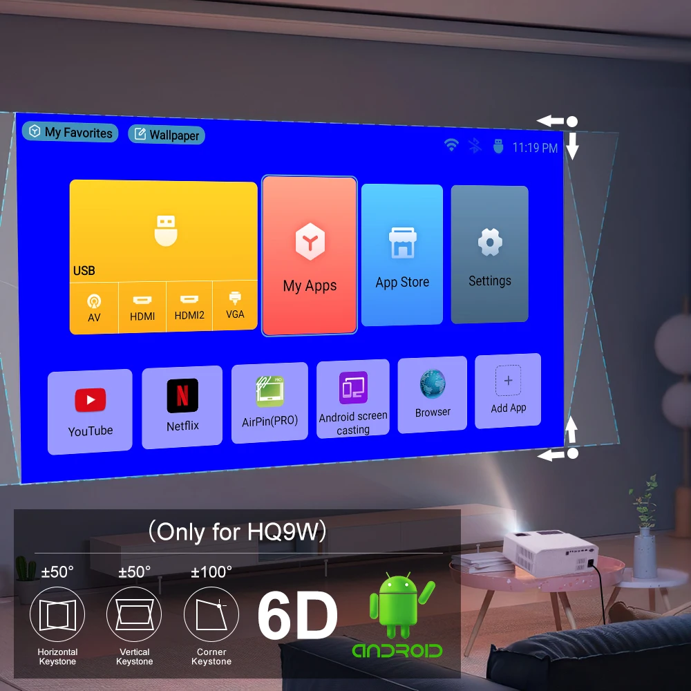 Everycom HQ9 LED 1080P 4K Проектор 2022 Яркость 8000 люмен FHD Android 9.0 5G WIFI Домашний кинотеатр для