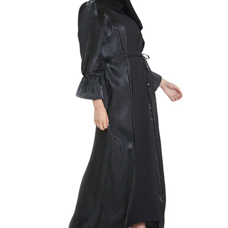 Abaya Muslim Woman Open Cardigan Set Luxury Turkey Dubai Abaya Femme Musulman Moroccan Kaftan Blooming Cuff Islamic Prayer Dress