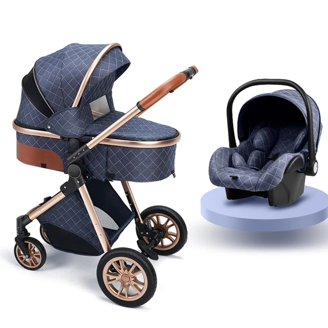 Fashion Baby Stroller 3 in 1 Folding Prams Portable Travel Baby Carriage Luxury Leather High Landscape Baby Car Free Shipping 2