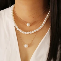 kpop multi layer white imitation pearl necklace for women elegant bead chain short clavicle necklaces girl banquet charm jewelry