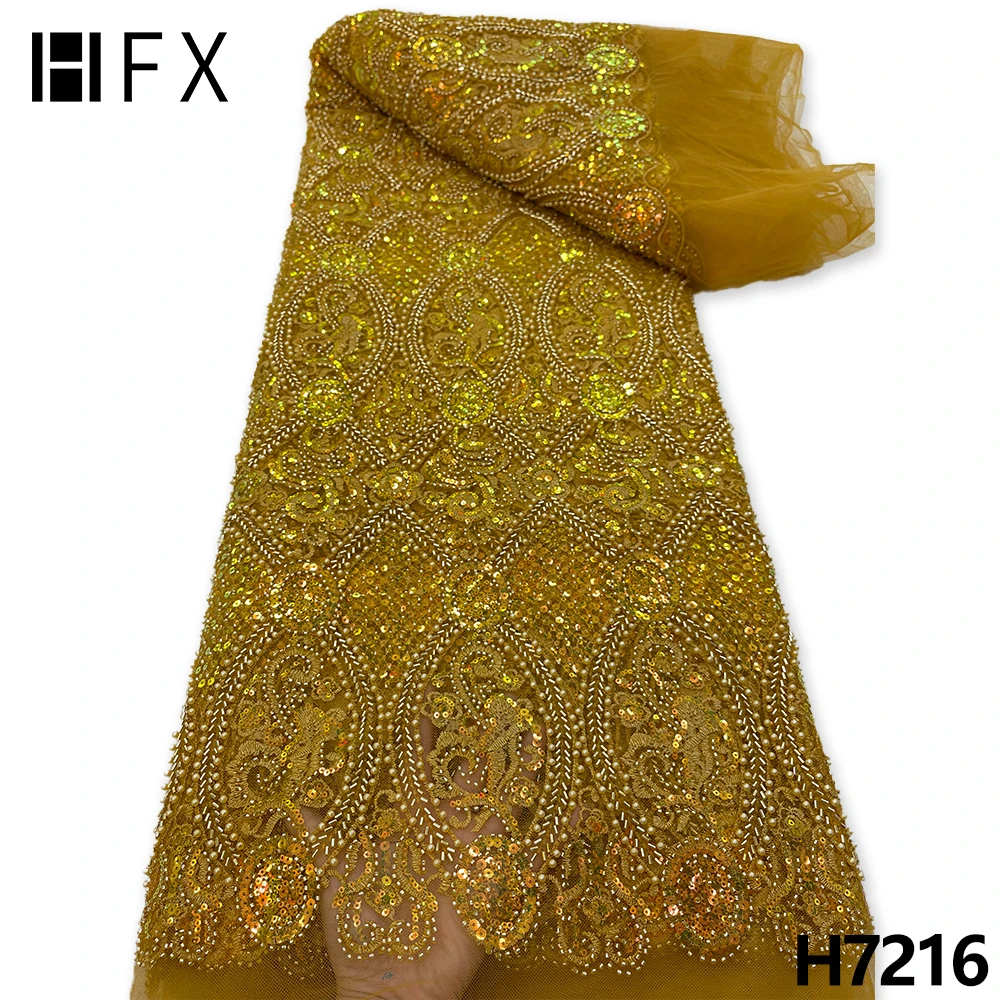 Роскошная фотокружевная ткань HFX ручной работы с бусинами вышивкой и блестками