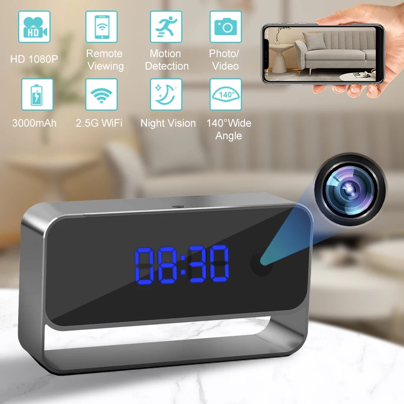 

Clock WiFi Camera HD1080P Wireless Nanny Cam Small Surveillance Security Cam Night Vision Motion Detection Alert For Home Office