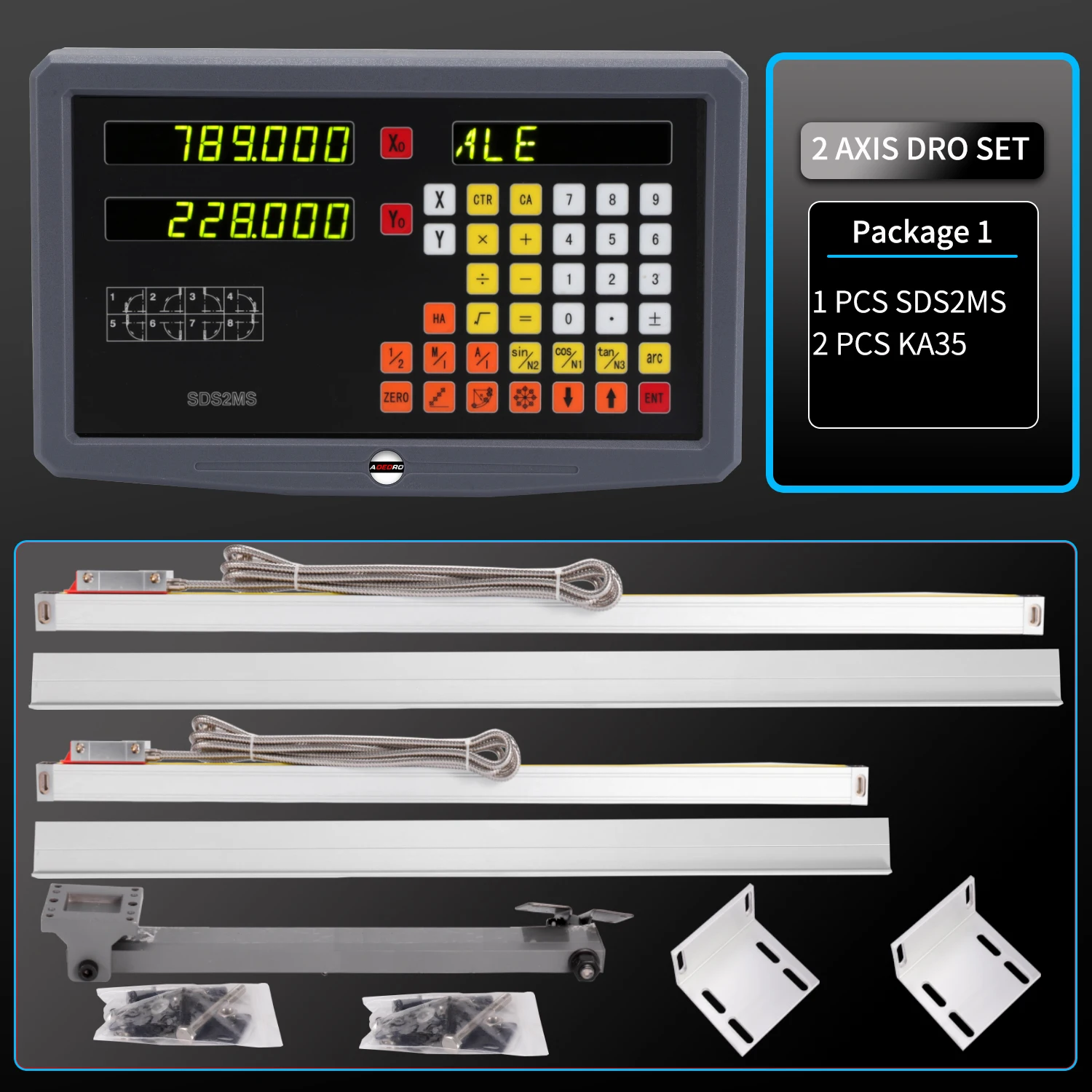 

2-осевой набор Dro, светодиодный цифровой считыватель с 2 шт. линейной стеклянной шкалой, оптический энкодер, линейка, набор цифровых дисплеев для считывания