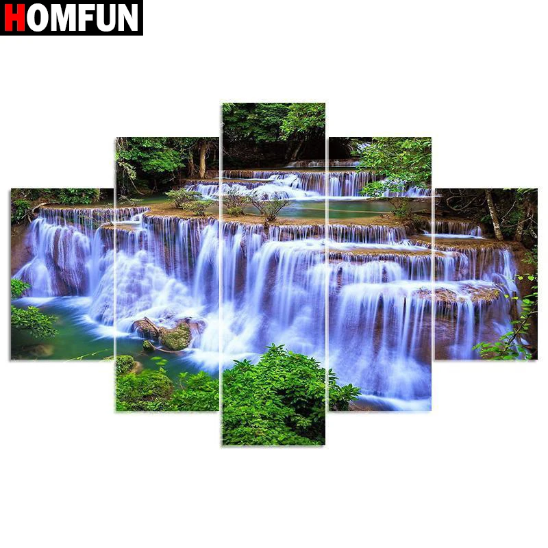 

HOMFUN 5pcs Full Drill Diamond Painting "Waterfall Landscape" DIY Picture Of Rhinestone 5D Diamond Embroidery Cross Stitch Decor