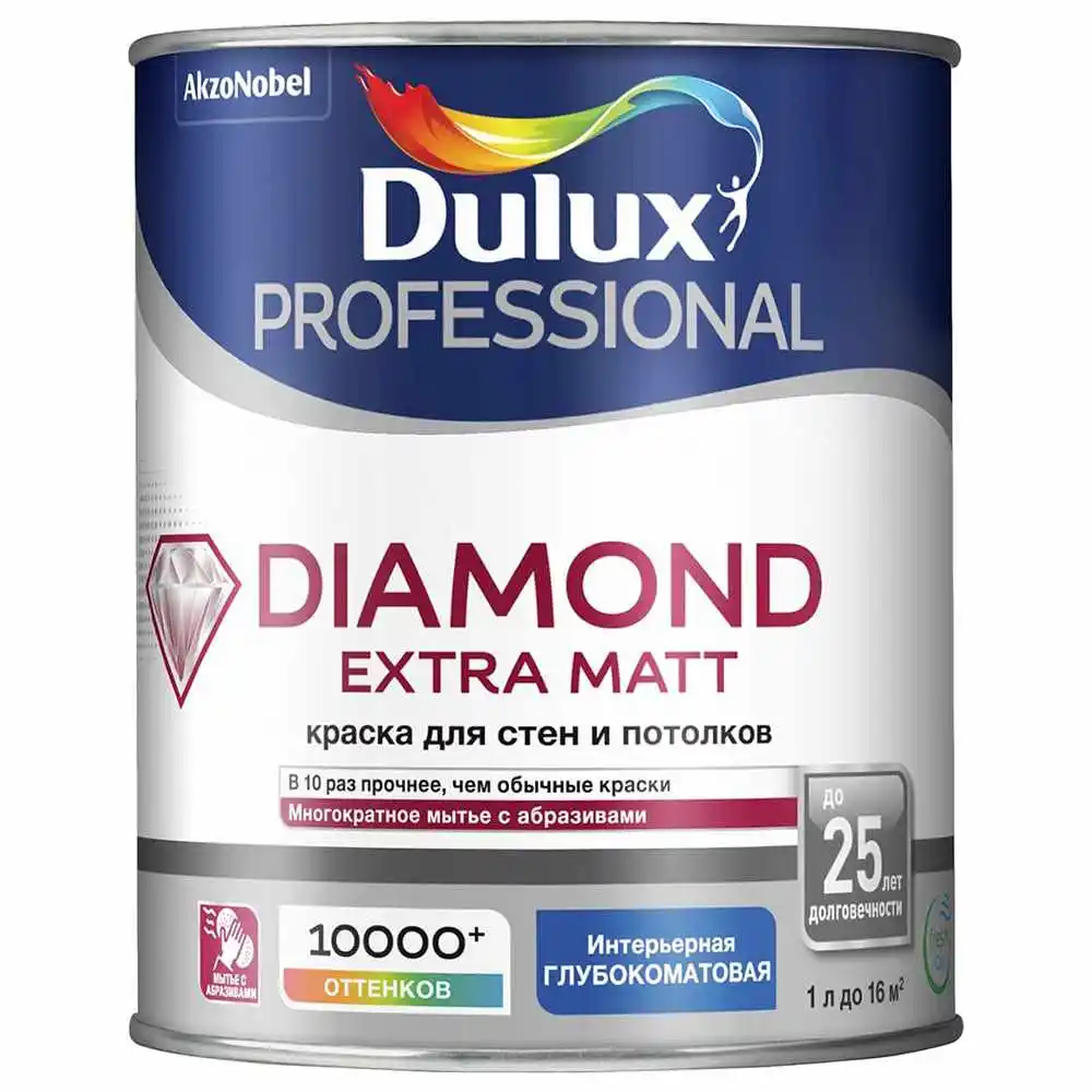 Краска для стен и потолков Dulux Diamond Extra Matt белая (база BW) 1 л