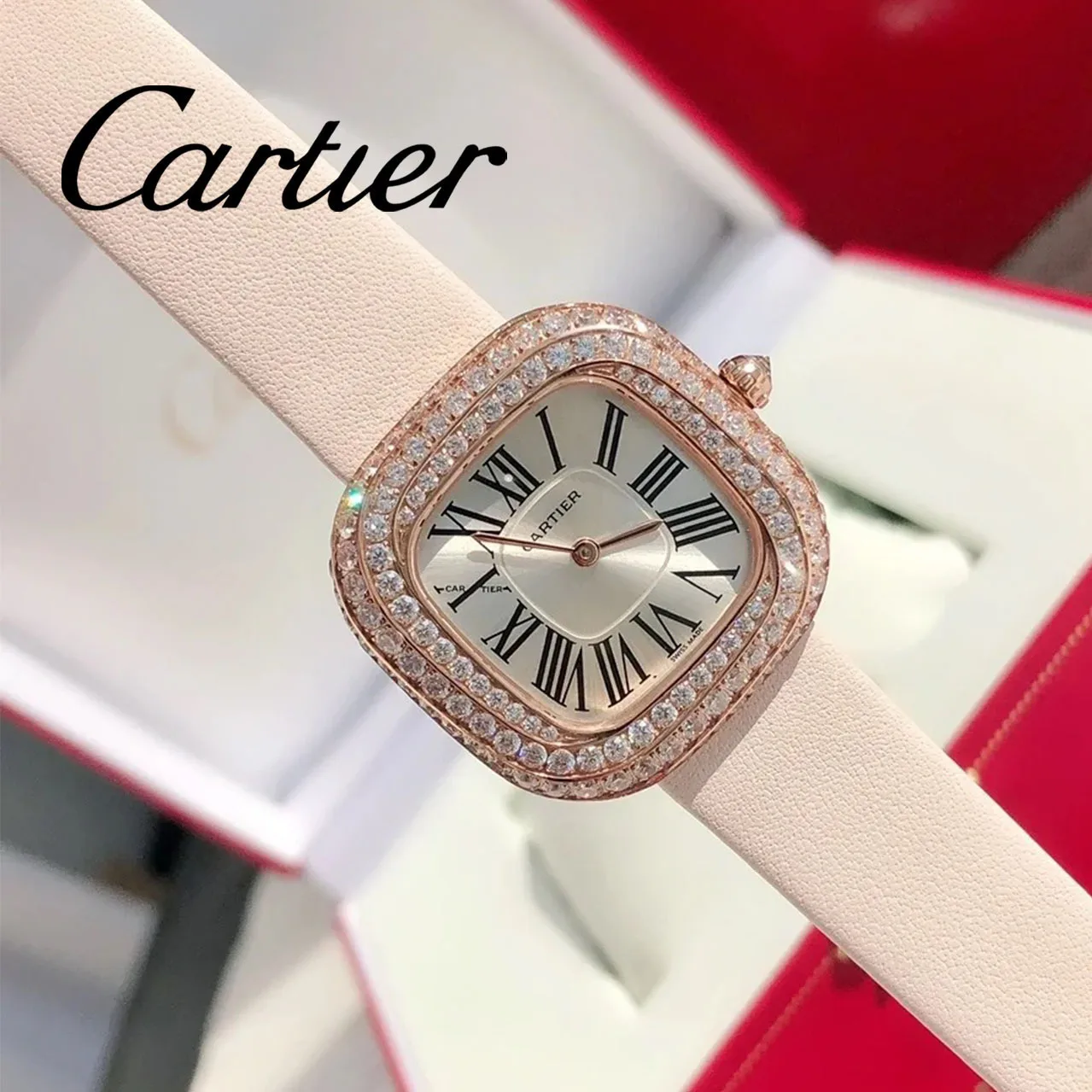 Часы в стиле Cartier с квадратной инкрустацией из сахара и бриллиантов ниша легкая