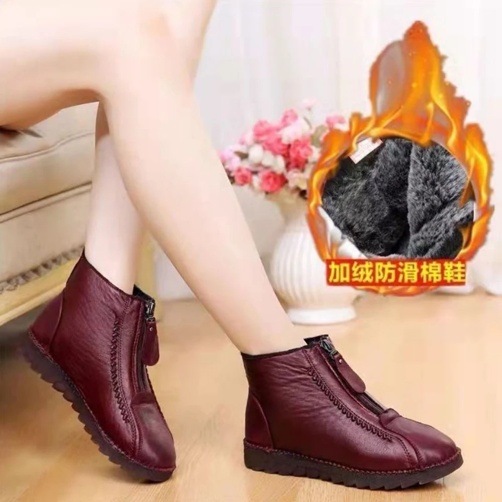 Ladies Boots Shoes 2022 Warm Plush Ankle Boots Female Elegant  Microfiber Leather Non-slip Snow Winter Zip up Boots for Women
