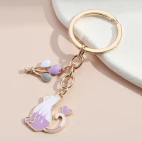 cute animal kitten balloon keychain for women girl enamel flower rabbit cat key ring female handbag backpack jewelry accessories