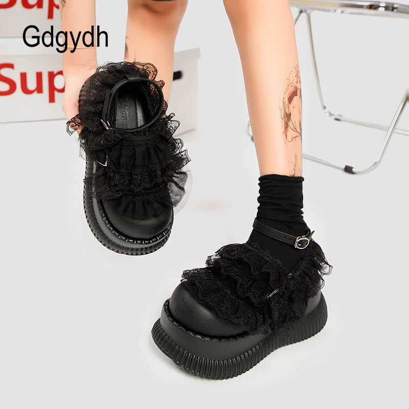 Gdgydh Womens Platform Mary Jane Fashion Lace Y2K Style Buckle Strap Versatile Lolita Shoes For Women Thick Bottom Cute Comfort