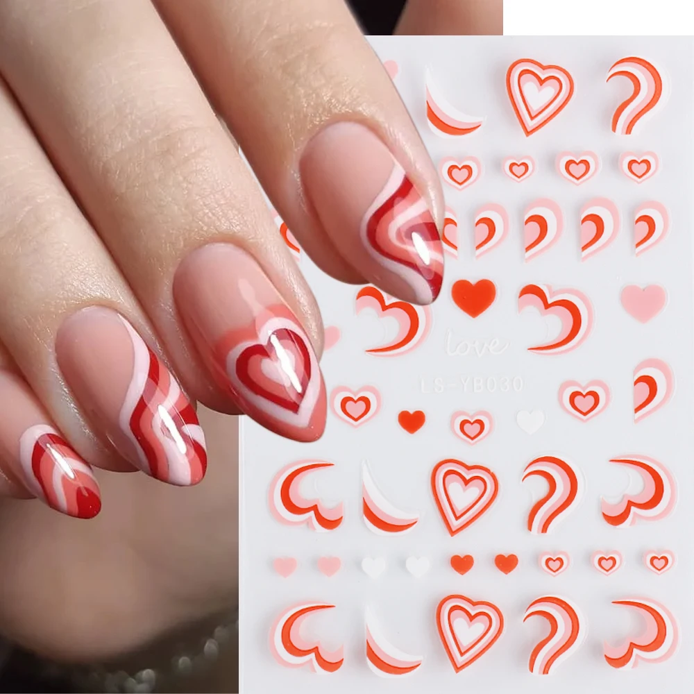 

3D наклейки для ногтей в форме сердца, неоновые волнистые дизайнерские граффити, полоски, линии, Слайдеры для ногтей, абстрактные переводки, ...