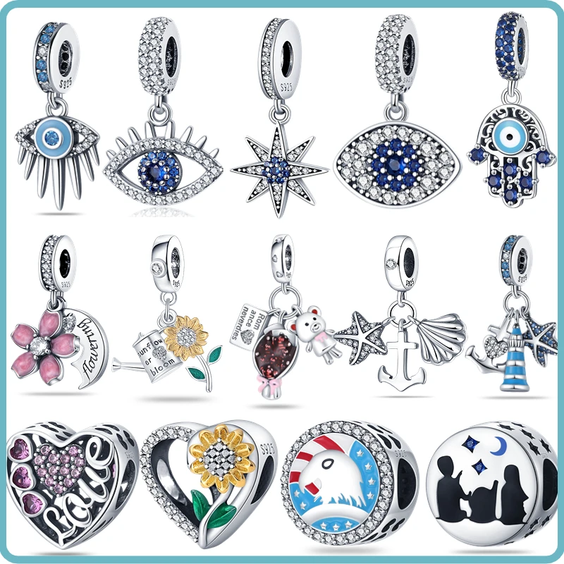 

Charms plata de ley 925 original Summer Evil Eye Sunflower starfish Charm Fit Original 925 Pandora Bracelet Jewelry For Women