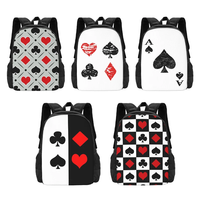 Bold Mod Design Of The Four Card Suits Backpack for Girls Boys Travel RucksackBackpacks for Teenage School Bag