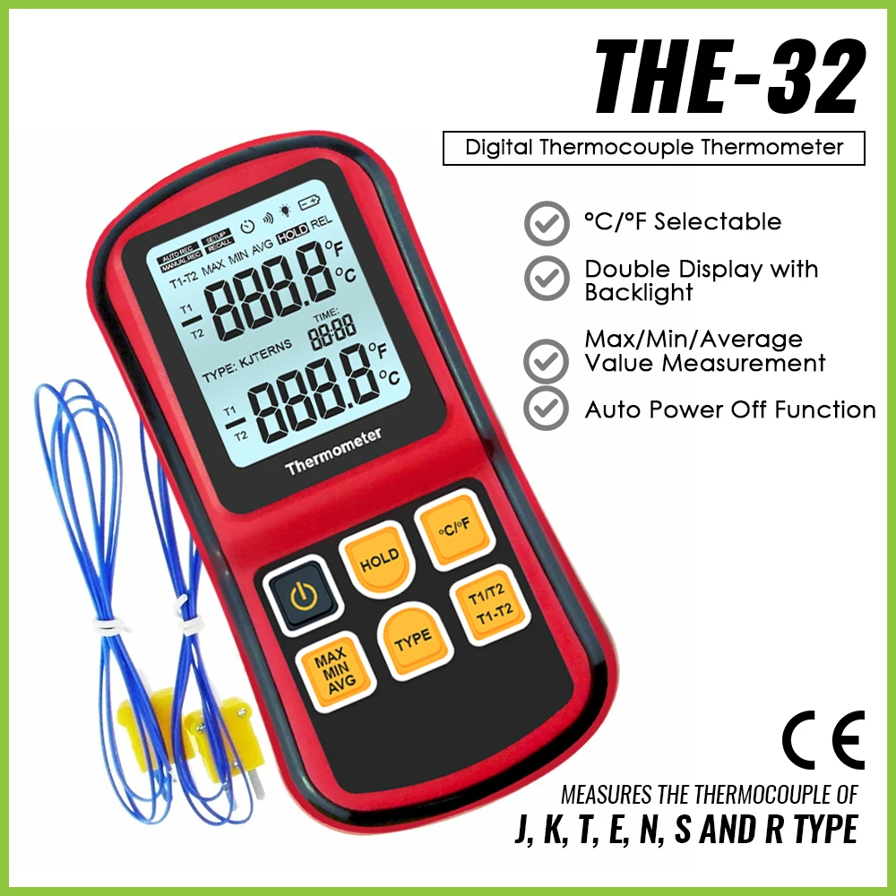

K J T E R S N Тип термопары Термометр Двойной и 4-канальный дисплей Промышленный лабораторный измерительный инструмент с зондом термопары