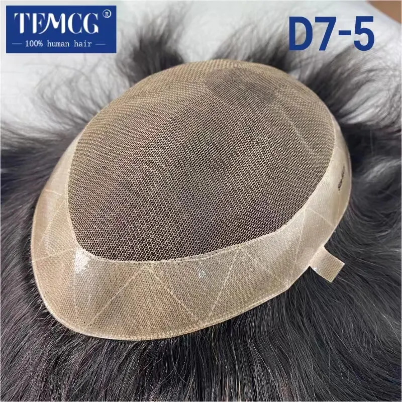 D7-5 Swiss Lace with Soft Npu Male Hair Prosthesis Natural Human Hair Toupee Breathable Man Wig Exhuast Systems Free Shipping