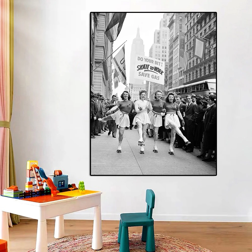 ВИНТАЖНАЯ фотография 1940-х годов печать скейт для работы ролики Вторая мировая