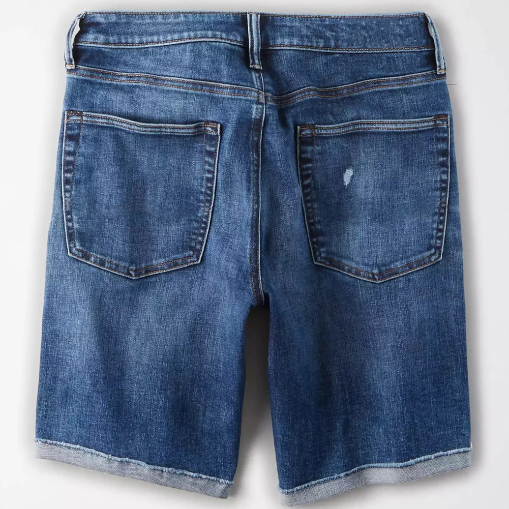 High Quality 2023 Summer New Men'S Elastic Ripped Youth High Street Trendy Denim Slim Fit Simple Shorts Jeans For Men