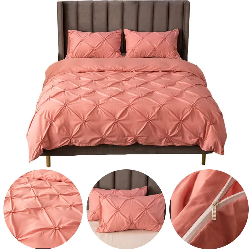 

Bedding Set Pintuck Comforter Cover Twin with Zipper Closure Luxurious Duvet Cover for Solid Pink Microfiber Bedspread Cover