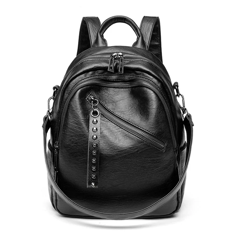 

Soft Real Leather Women Backpacks Fashion Zip Rivet Travelling Daypack Campus Shoulder Bags For Girls School Bag Outdoor Bagpack