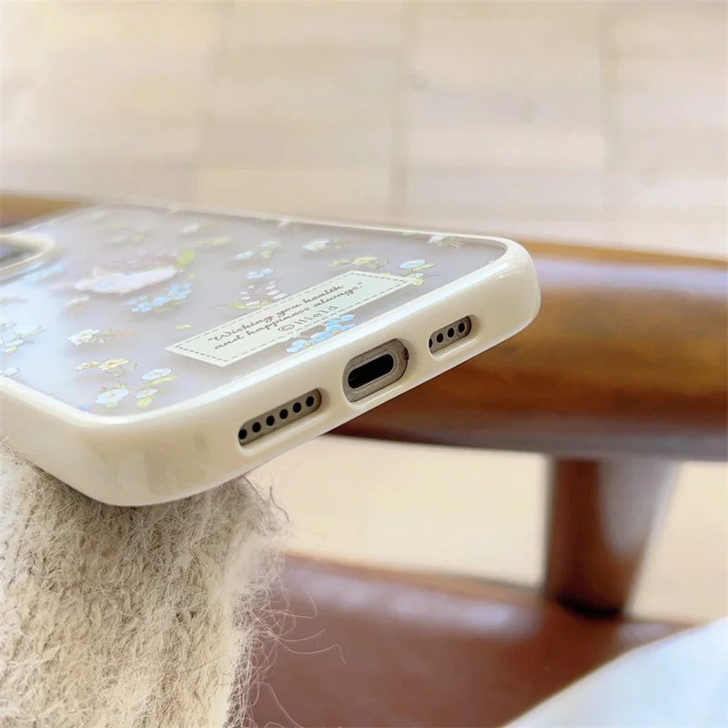 Чехол для телефона с милым кроликом Clean Wildflower iPhone 13 14 15 Pro 12 16 Max акриловый
