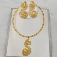 fashion women jewelry set dubai gold color pendant necklace earrings weddings design choker necklace jewelry set