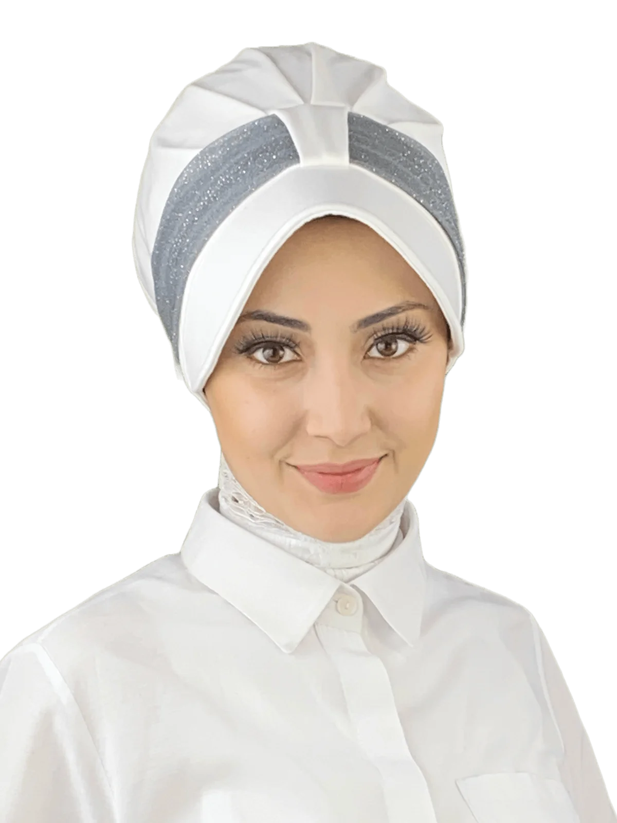 

White Fused Silvery Gray Scarf Hat New Fashion Islamic Muslim Women Scarf Trend Headscarf Ready-to-Wear Beere Bone