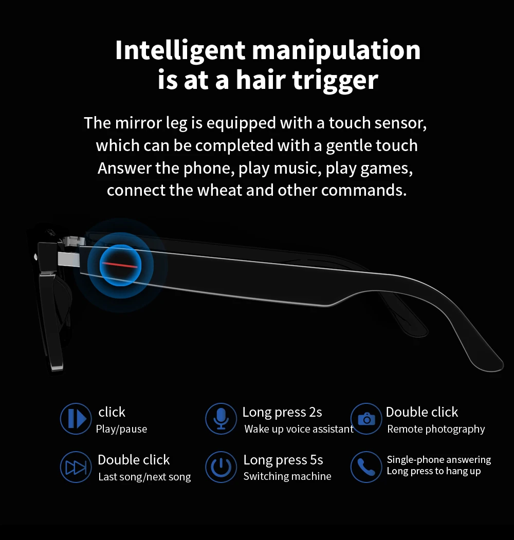 Huawei E13 Smart Glasses Wireless Bluetooth Headphone Headset Sunglasses Waterproof Phone Call Remote Control Glasses for Xiaomi images - 6