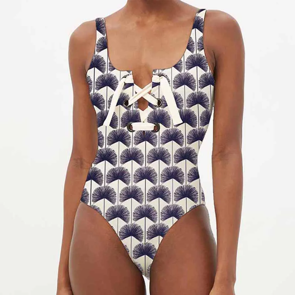 Blue and White Plaid Print Swimsuit One Piece Simple Sexy Bikini High Waist Sexy Backless Beachwear 2022 Fashion