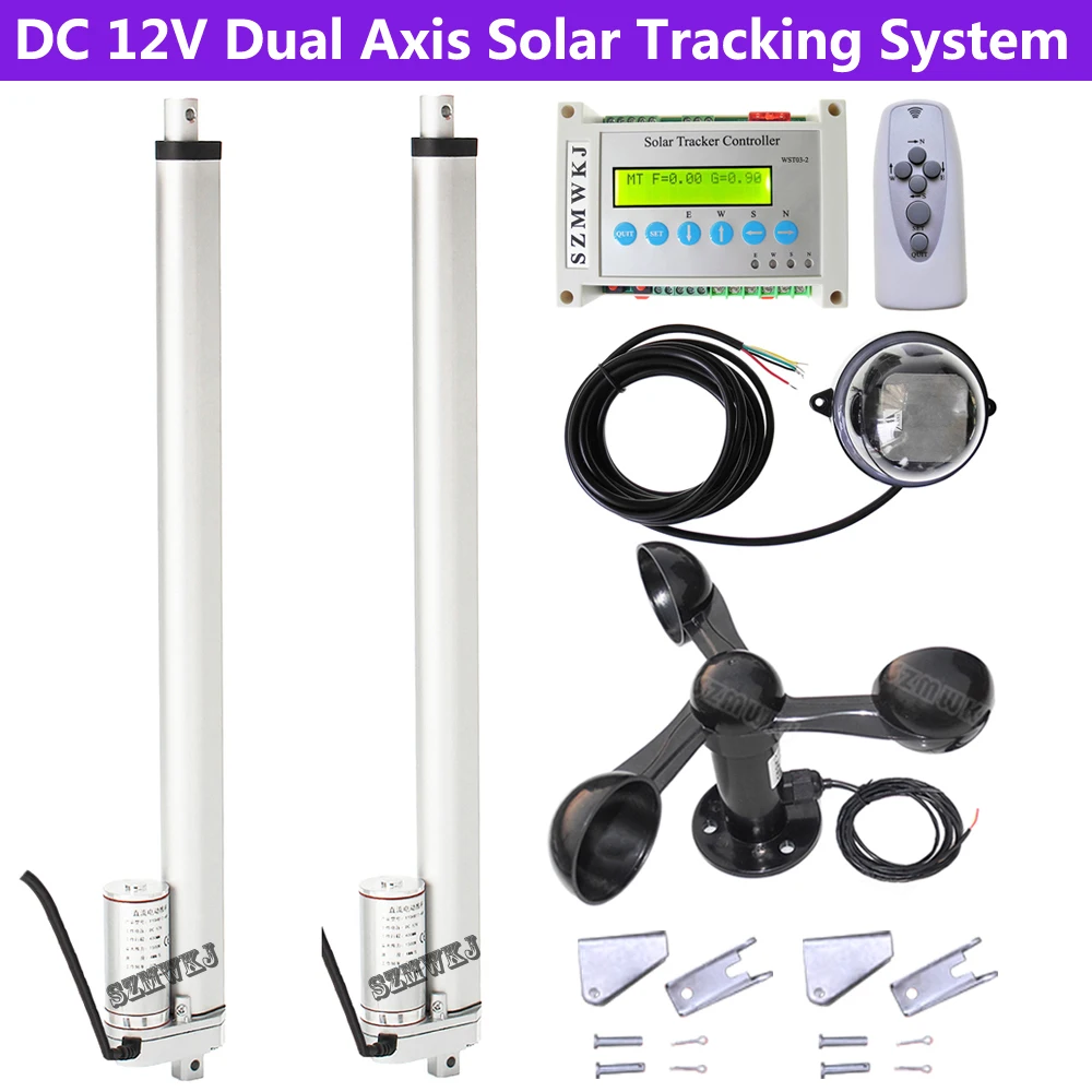

Electric Dual Axis Solar Tracking System Kit -2*16" Linear Actuator Motors+LCD Display Controller +Anemometer DIY PV Sun Tracker