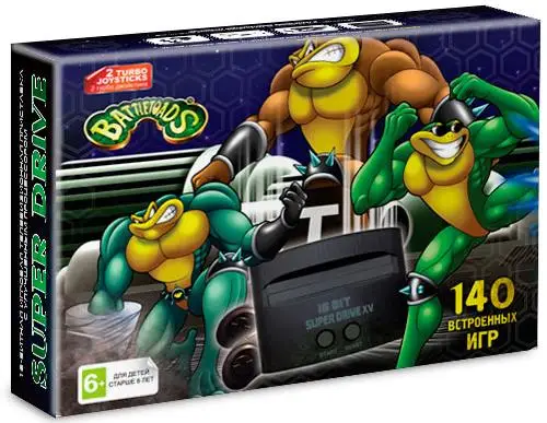 Игровая приставка 16 bit Super Drive Battle Toads (140 в 1) + 140 встроенных игр 2 геймпада (Черная) -