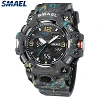 smael men watches 50m waterproof clock 8008 camouflage dual display wristwatch quartz military watch sport new mens reloj hombre