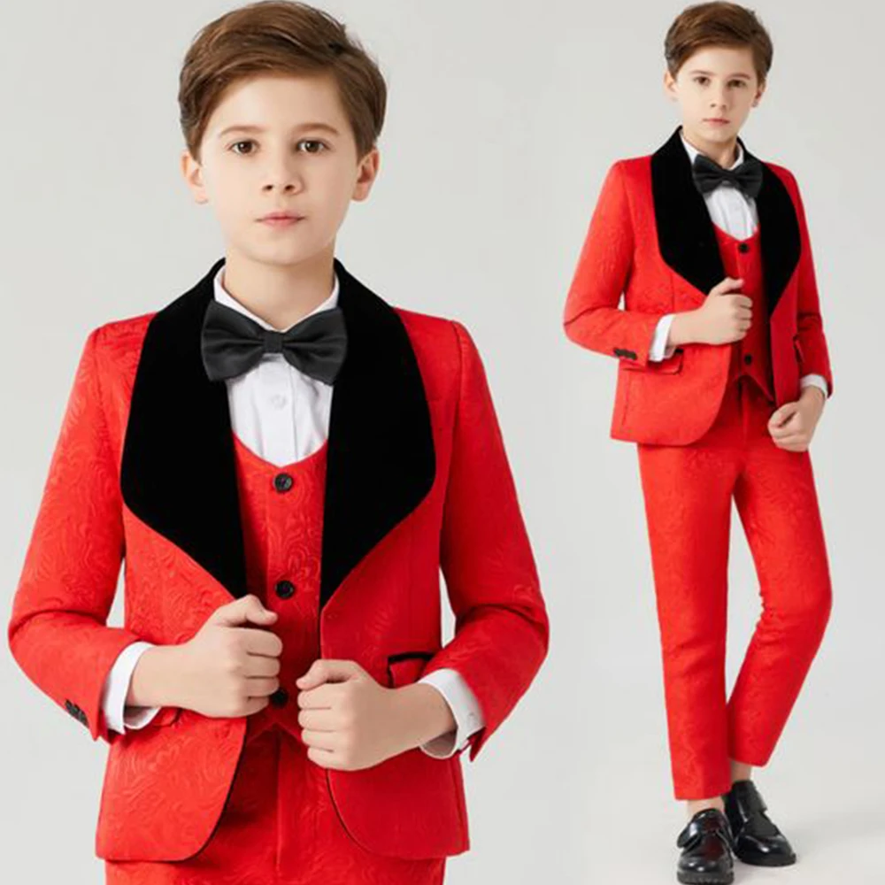 New Boys Suit Print Shawl Collar Gentleman Fashion Three-piece Formal Dress Wedding