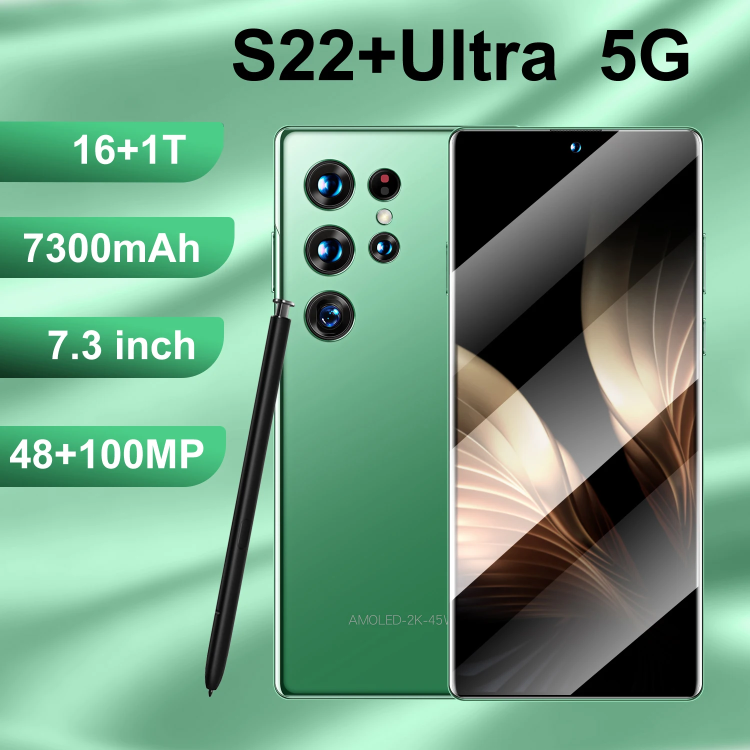 2022 Global Version New S22 Ultra 7.3 Inch Smartphone 5G Cellphone 16G+1TB 7300mAh Network Unlock Cell Phone Mobile Phones